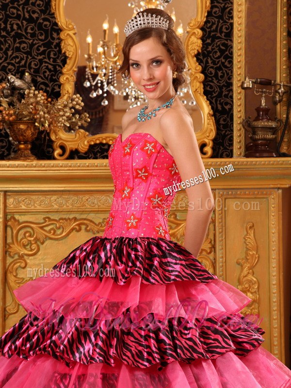 Beautiful Zebra With Ruffle Layers Quinceanera Gown with Sweetheart