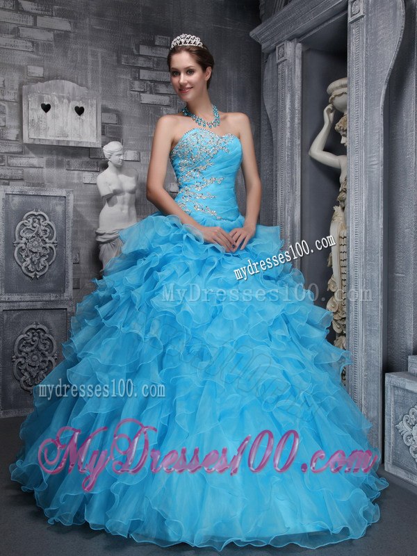 Aqua Blue Quinceanera Gown Sweetheart Floor-length Taffeta and Organza