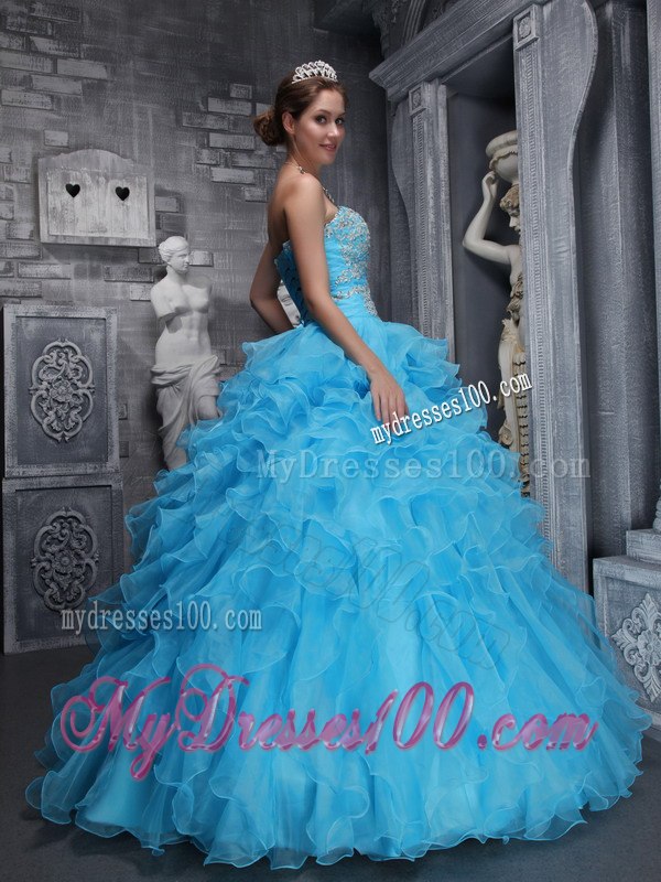 Aqua Blue Quinceanera Gown Sweetheart Floor-length Taffeta and Organza