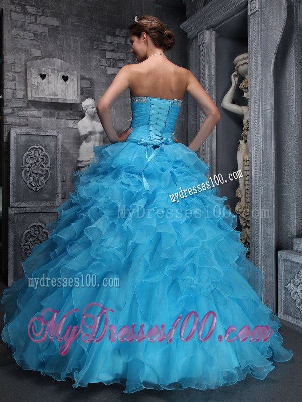 Aqua Blue Quinceanera Gown Sweetheart Floor-length Taffeta and Organza