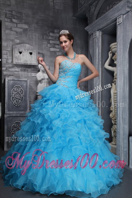 Aqua Blue Quinceanera Gown Sweetheart Floor-length Taffeta and Organza