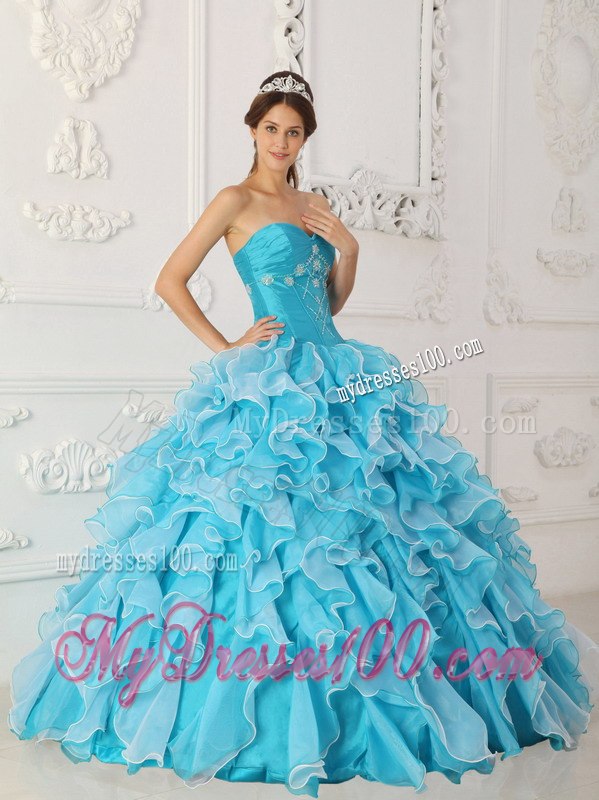 Ruffled Layers Blue A-Line Quinceanera Dress Taffeta and Organza