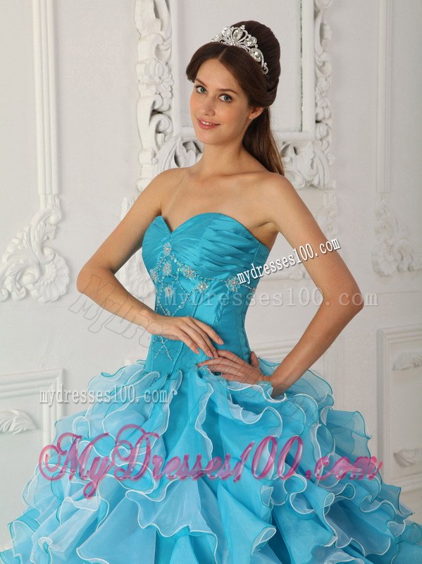 Ruffled Layers Blue A-Line Quinceanera Dress Taffeta and Organza