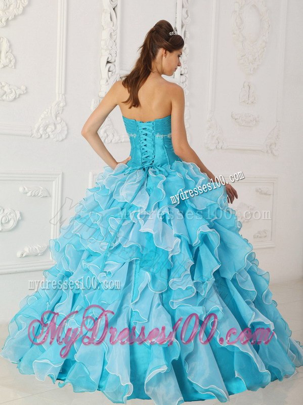 Ruffled Layers Blue A-Line Quinceanera Dress Taffeta and Organza