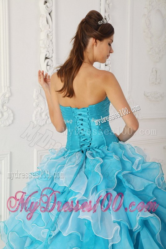 Ruffled Layers Blue A-Line Quinceanera Dress Taffeta and Organza