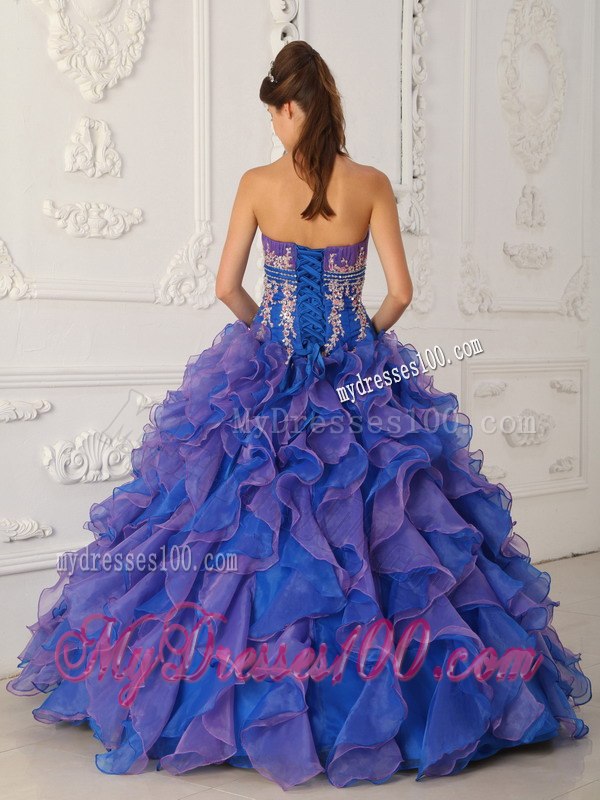 Beading and Appliques Blue Quinceanera Dress Strapless Organza