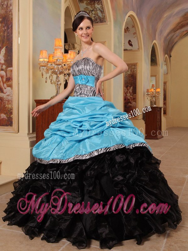 Blue and Black Zebra Ball Gown Sweetheart Floor-length Ruffles