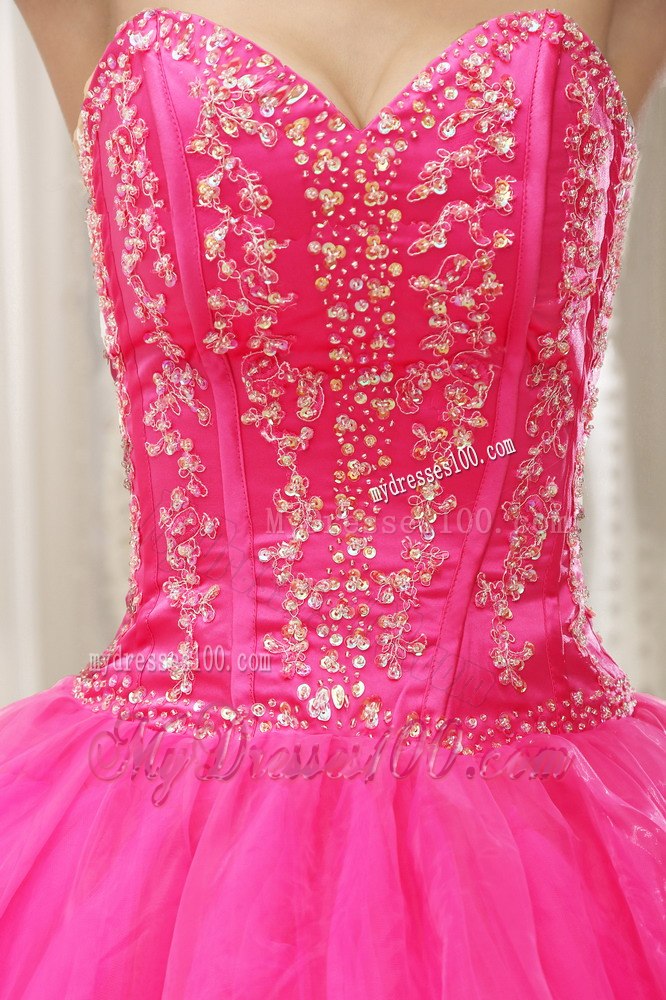 Embroidery Hot Pink Sweetheart Lace-up For Quinceanera Dresses
