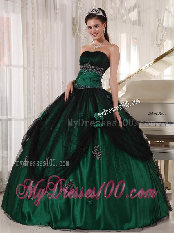 Green Ball Gown Strapless Floor-length Tulle and Taffeta Beading