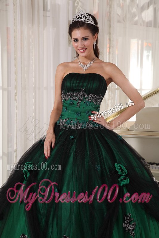 Green Ball Gown Strapless Floor-length Tulle and Taffeta Beading
