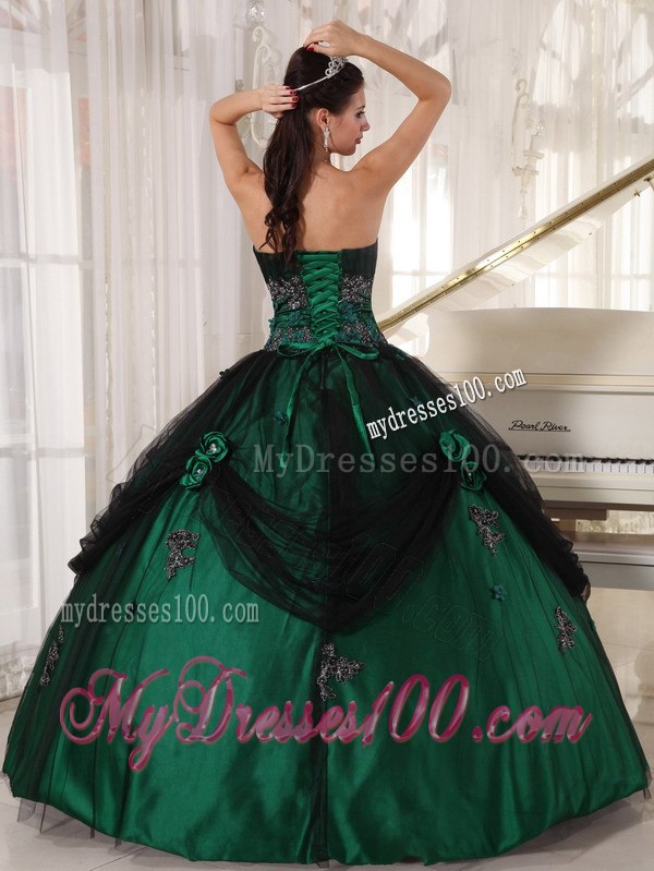 Green Ball Gown Strapless Floor-length Tulle and Taffeta Beading