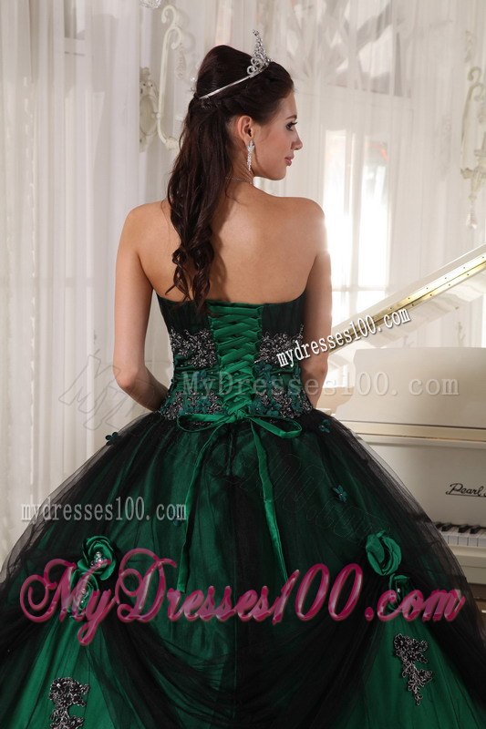 Green Ball Gown Strapless Floor-length Tulle and Taffeta Beading