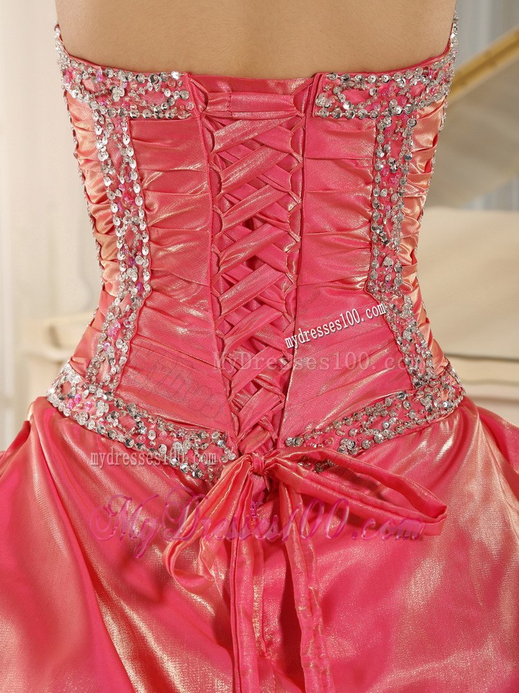 Beaded Halter Watermelon Pleat Quinceanera Dress with Pleating Layers