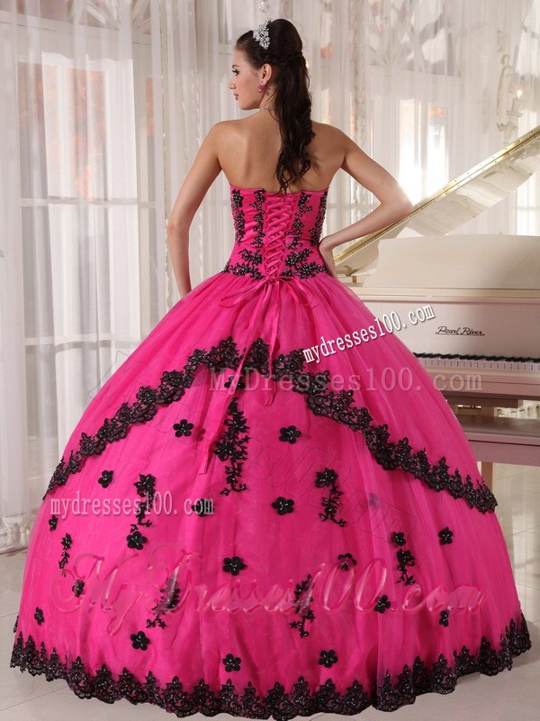 Ball Gown Strapless Floor-length Appliques Quinceanera Dress in Hot Pink