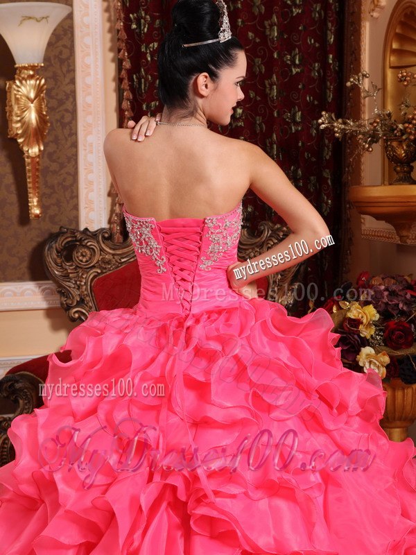 Strapless Style with Ruffles and Beading Hot Pink Quinceanera Dress