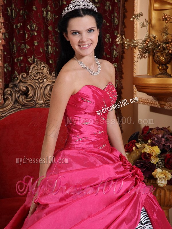 Hot Pink Ball Gown Sweetheart Floor-length Taffeta and Zebra Bea