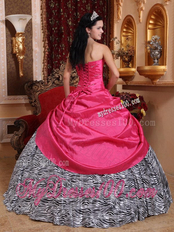 Hot Pink Ball Gown Sweetheart Floor-length Taffeta and Zebra Bea