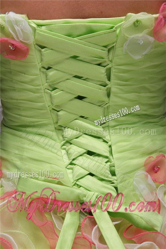 Hand Flowers Ball Gown Strapless Quinceanera Dress Taffeta and Organza