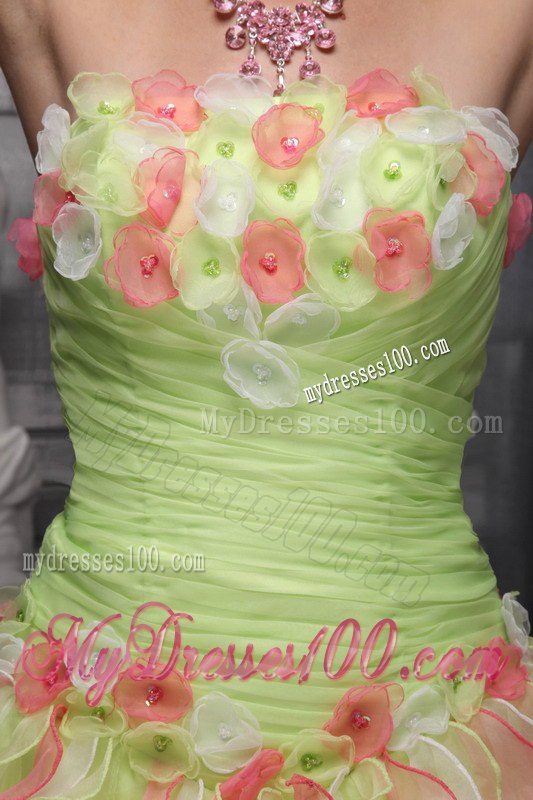 Hand Flowers Ball Gown Strapless Quinceanera Dress Taffeta and Organza