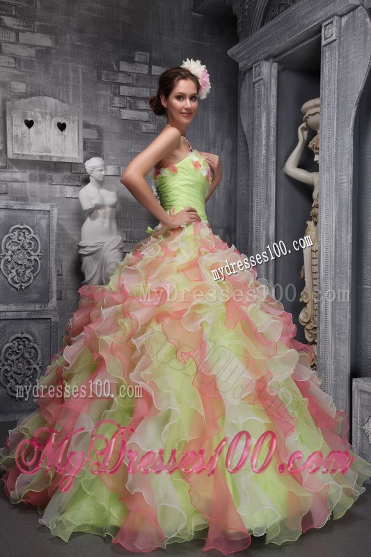 Hand Flowers Ball Gown Strapless Quinceanera Dress Taffeta and Organza