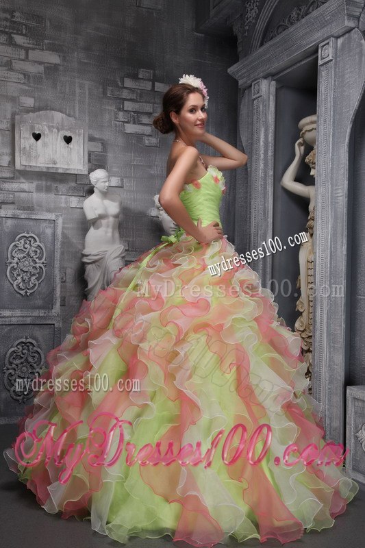 Hand Flowers Ball Gown Strapless Quinceanera Dress Taffeta and Organza