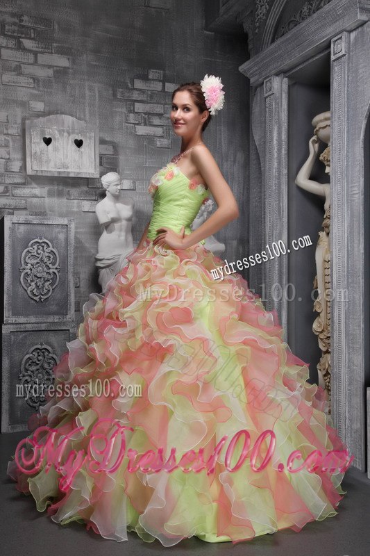 Hand Flowers Ball Gown Strapless Quinceanera Dress Taffeta and Organza