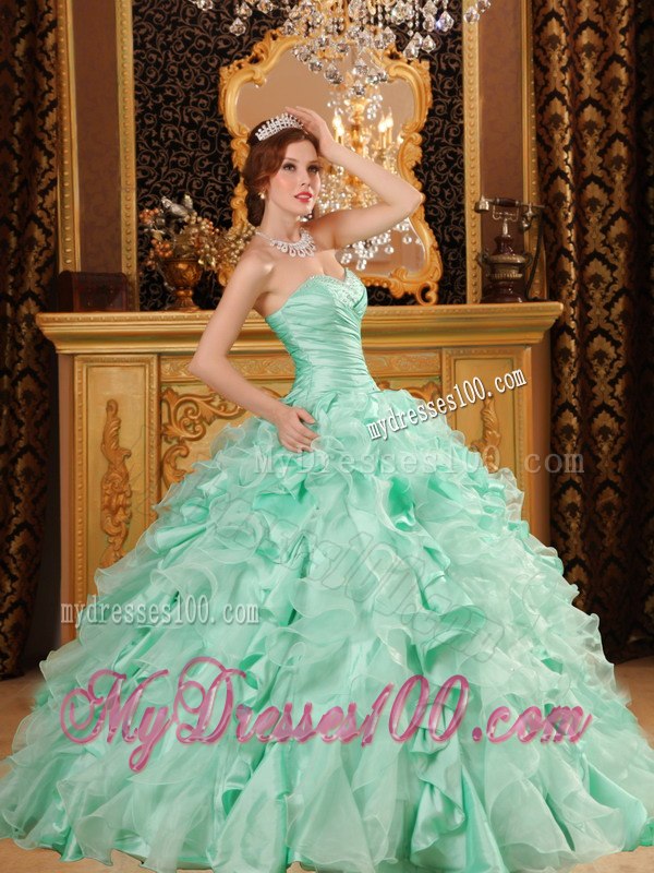 Luxurious Light Green Ruffles Decorate Sweetheart Quinceanera Dress