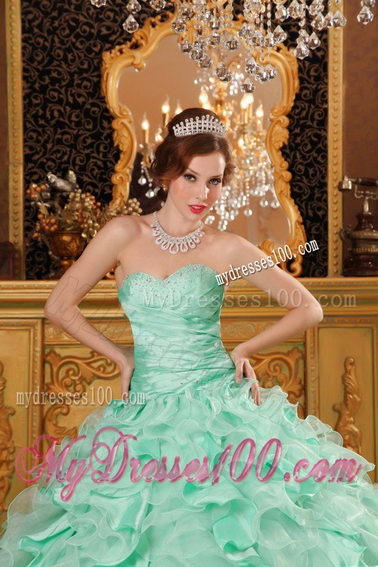 Luxurious Light Green Ruffles Decorate Sweetheart Quinceanera Dress