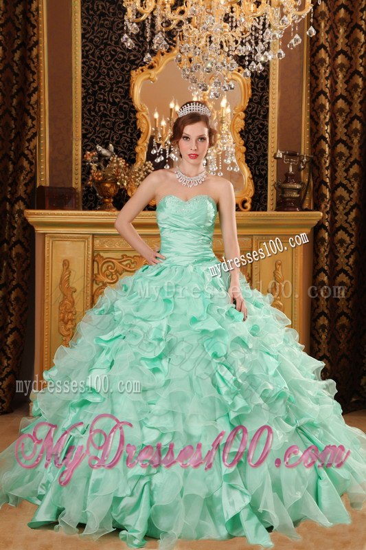 Luxurious Light Green Ruffles Decorate Sweetheart Quinceanera Dress