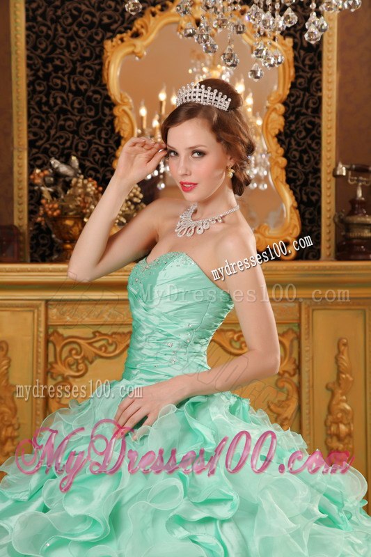 Luxurious Light Green Ruffles Decorate Sweetheart Quinceanera Dress