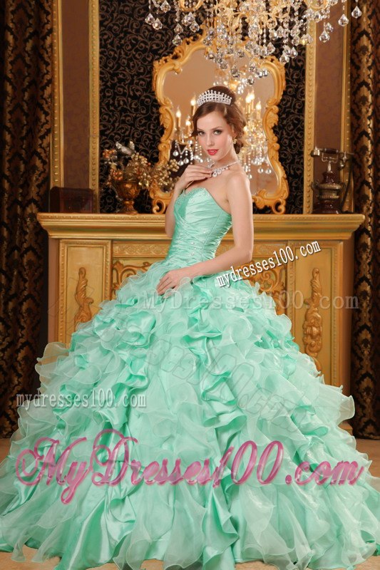 Luxurious Light Green Ruffles Decorate Sweetheart Quinceanera Dress