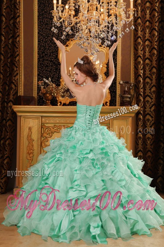 Luxurious Light Green Ruffles Decorate Sweetheart Quinceanera Dress