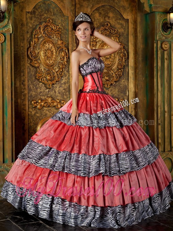 Zebra Ruffles Sweet 16 Brithday Ball Gown Sweetheart Floor-length