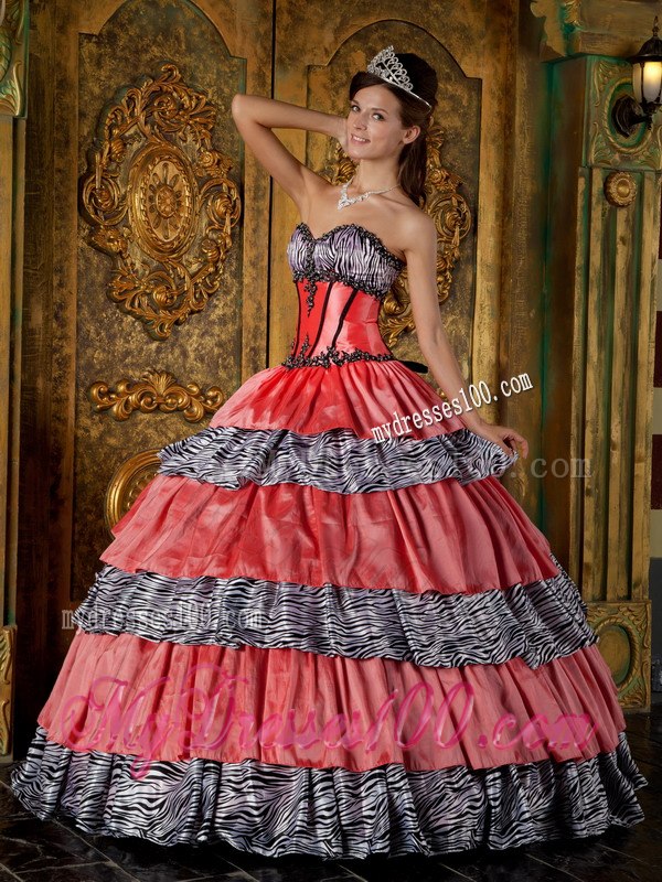 Zebra Ruffles Sweet 16 Brithday Ball Gown Sweetheart Floor-length