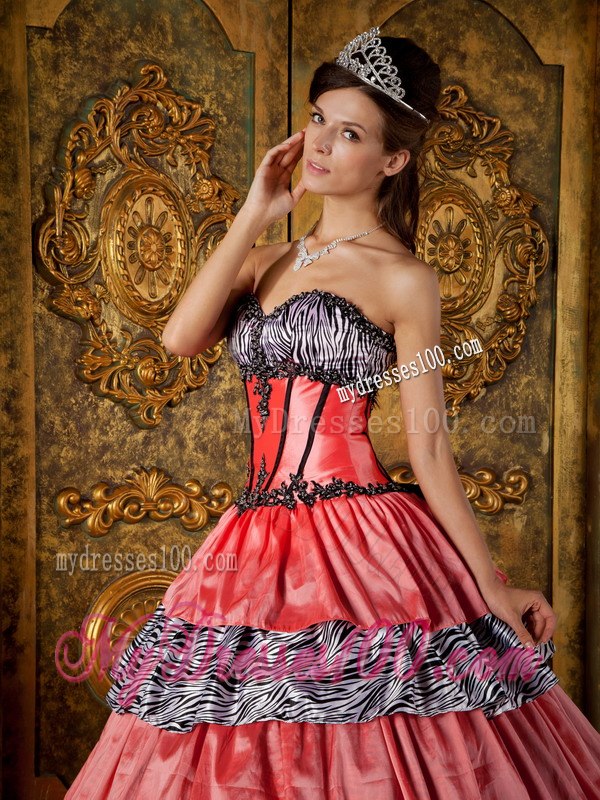 Zebra Ruffles Sweet 16 Brithday Ball Gown Sweetheart Floor-length