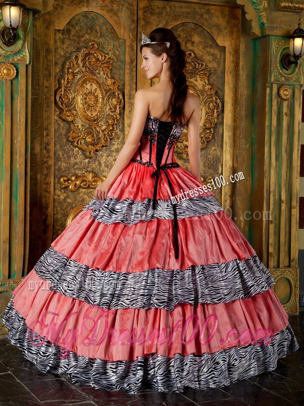 Zebra Ruffles Sweet 16 Brithday Ball Gown Sweetheart Floor-length