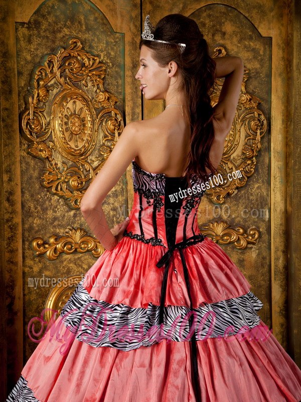 Zebra Ruffles Sweet 16 Brithday Ball Gown Sweetheart Floor-length