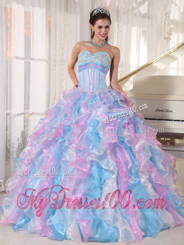 Multi-color Ball Gown Sweetheart Floor-length Organza Appliques 