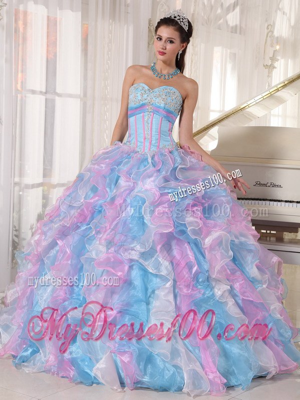Multi-color Ball Gown Sweetheart Floor-length Organza Appliques 