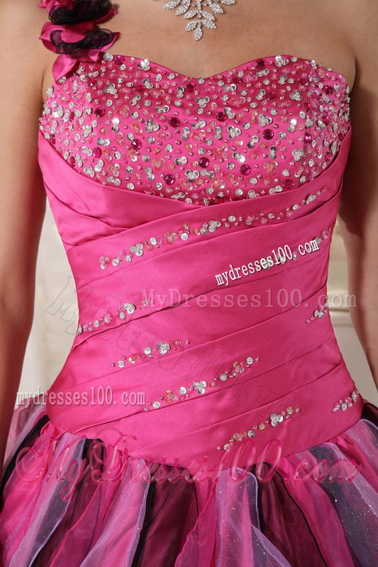 One Shoulder Multi-colored Quinceanera Gown Floor-length Beading