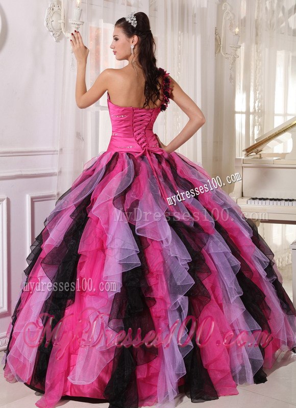 One Shoulder Multi-colored Quinceanera Gown Floor-length Beading