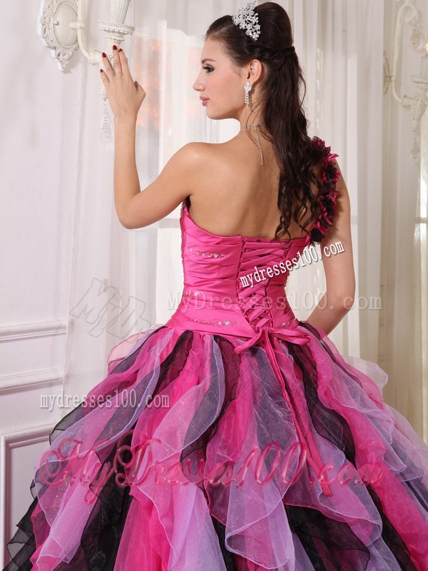 One Shoulder Multi-colored Quinceanera Gown Floor-length Beading
