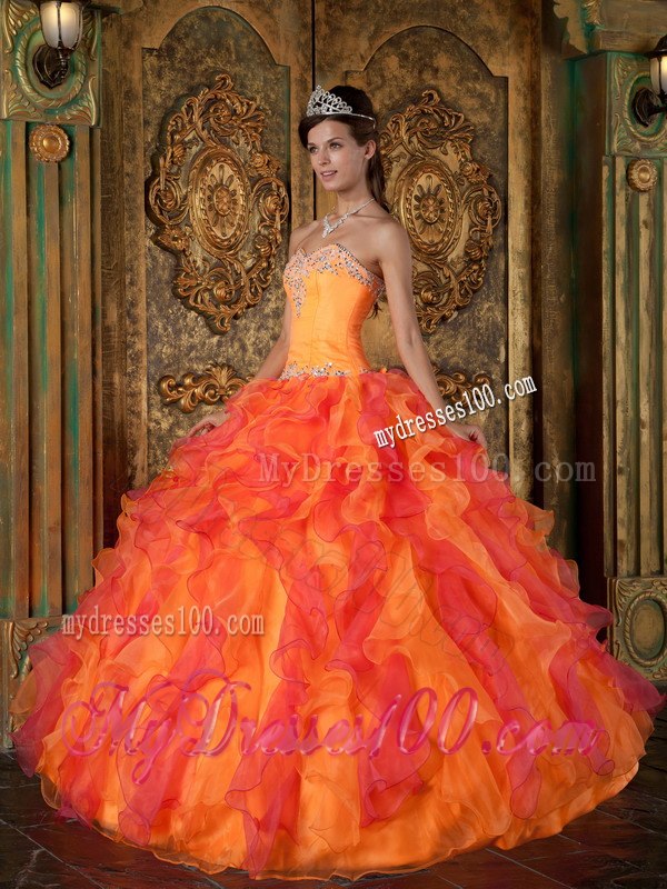 Orange and Red Sweetheart Quinceanera Dress A-Line Style with Ruffles
