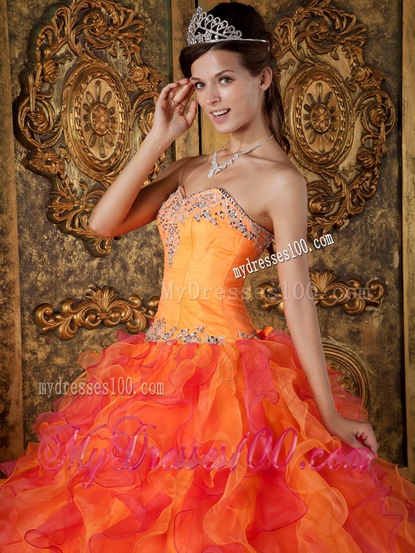 Orange and Red Sweetheart Quinceanera Dress A-Line Style with Ruffles