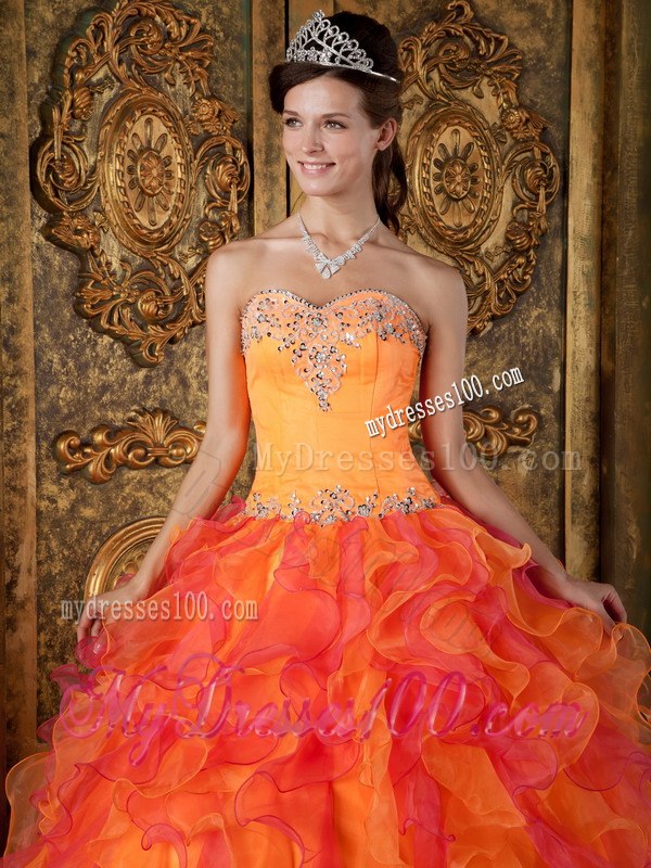 Orange and Red Sweetheart Quinceanera Dress A-Line Style with Ruffles