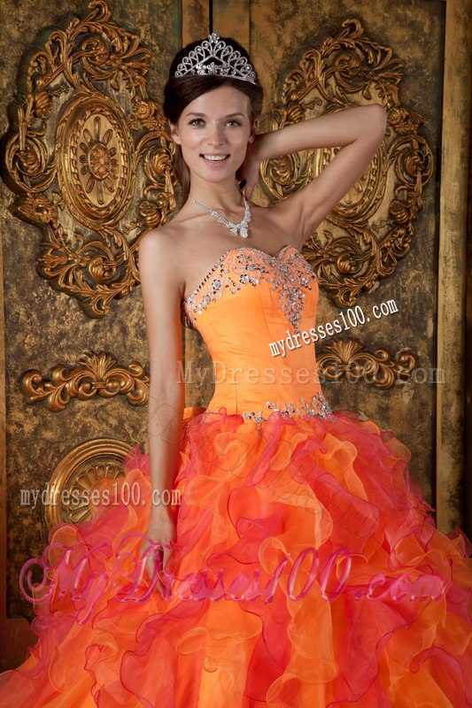 Orange and Red Sweetheart Quinceanera Dress A-Line Style with Ruffles