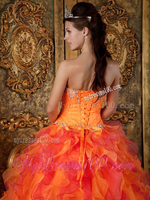 Orange and Red Sweetheart Quinceanera Dress A-Line Style with Ruffles