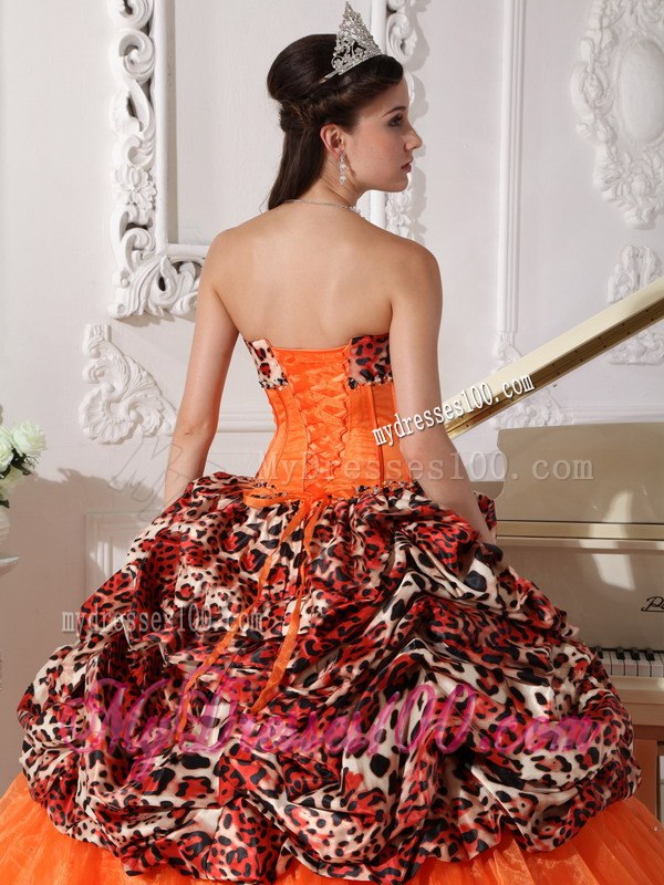 Brush Train Orange Sweetheart Leopard and Organza Appliques and Beading
