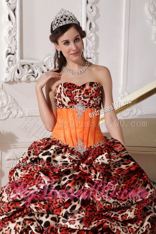 Brush Train Orange Sweetheart Leopard and Organza Appliques and Beading