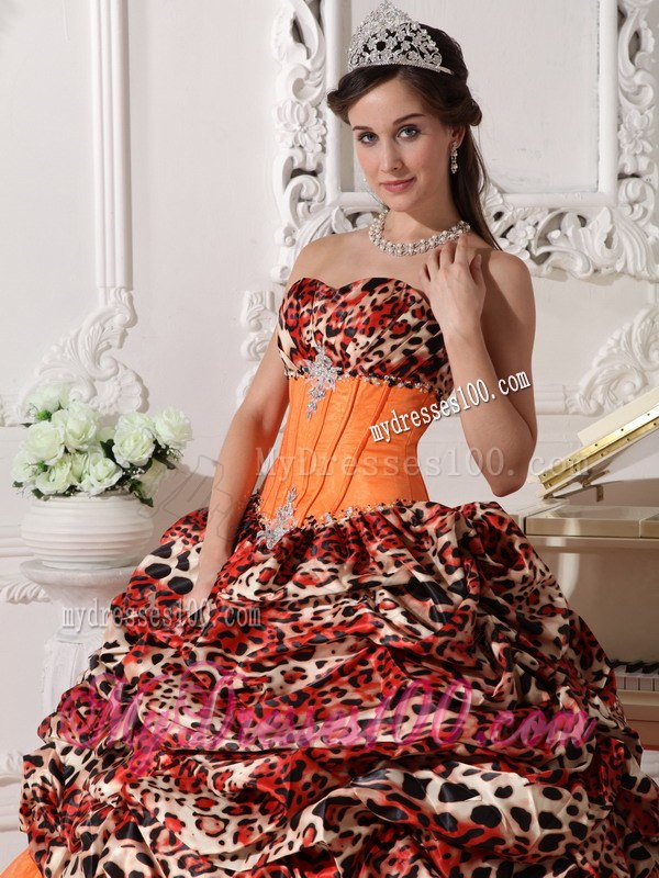 Brush Train Orange Sweetheart Leopard and Organza Appliques and Beading